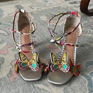 Betsey Johnson Trudie Heeled Sandal, Butterfly Heels in Multicolor/White